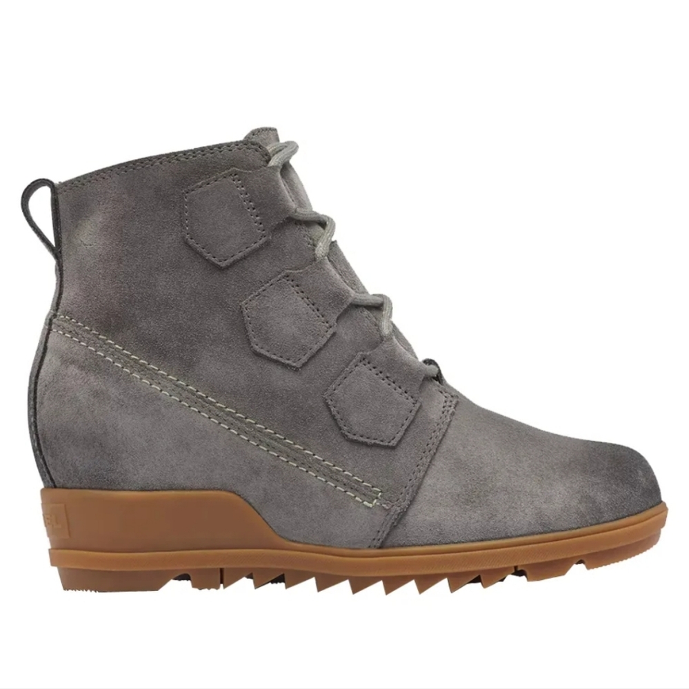 New Sorel Evie Leather Waterproof Suede Lace Up Lug Sole Wedge Heel Ankle Boots